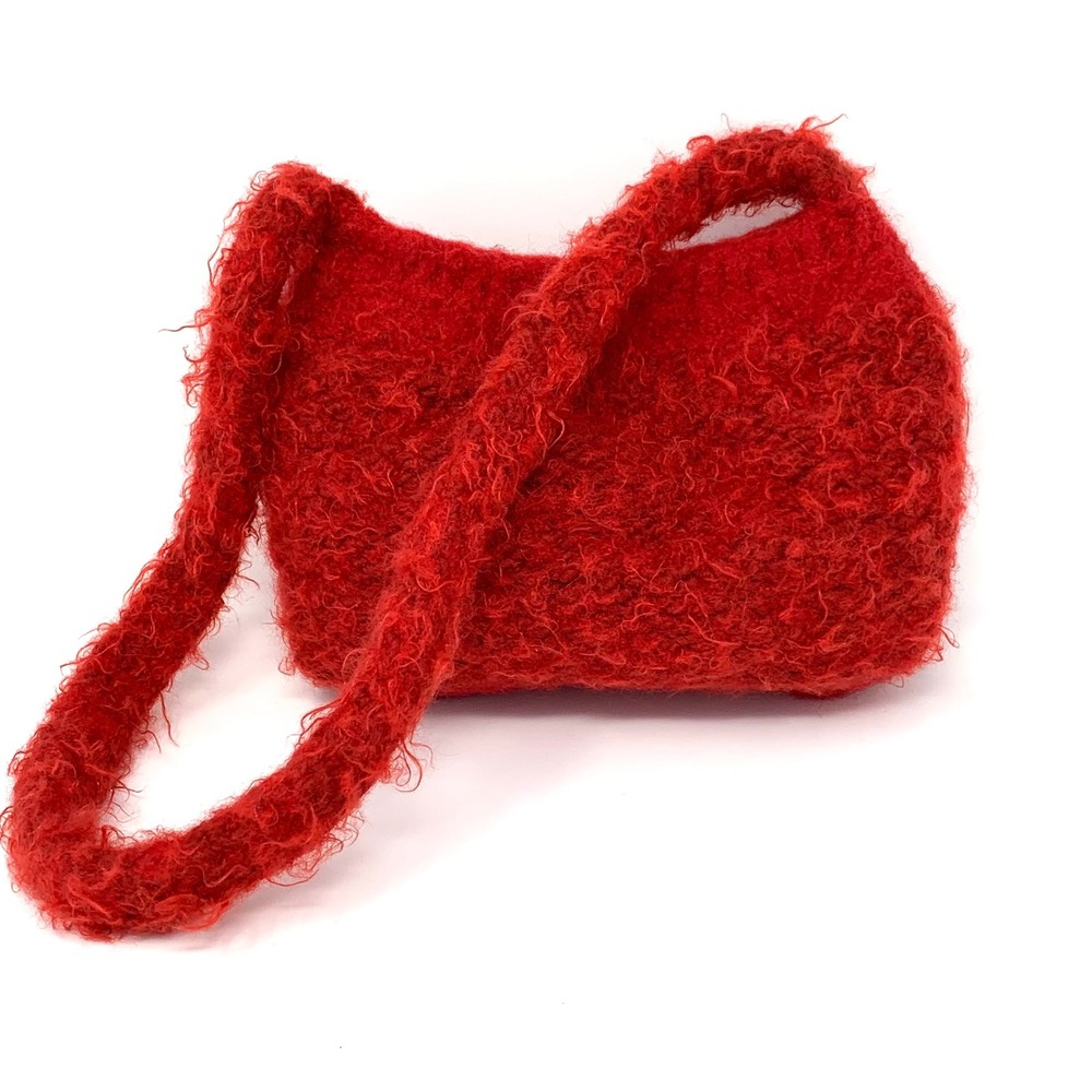 Y2K Vintage Aesthetic Red Fuzzy Knit Shoulder Bag – Satin Lined